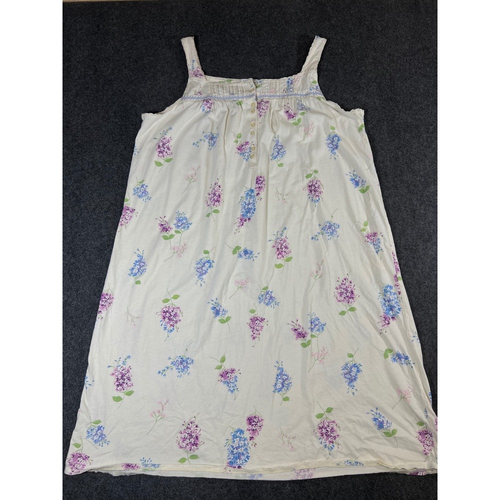 Celestial Dreams Cotton Nightgown XL Floral Lilac Sleeveless Sleep Dress Cream